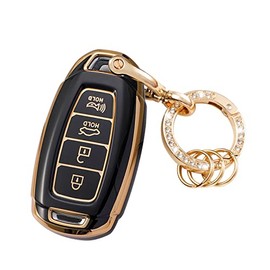 WSAuto Key Fob Cover with Metal Keychain Compatible with Hyundai Elantra Elantra GT Kona Palisade Venue Veloster Accessories Soft TPU Protection Case Shell Black