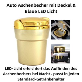 F68DS Car Ashtray with Lid LED Lighting Drink Holder Portable Ashtray for Travel Home Office Car