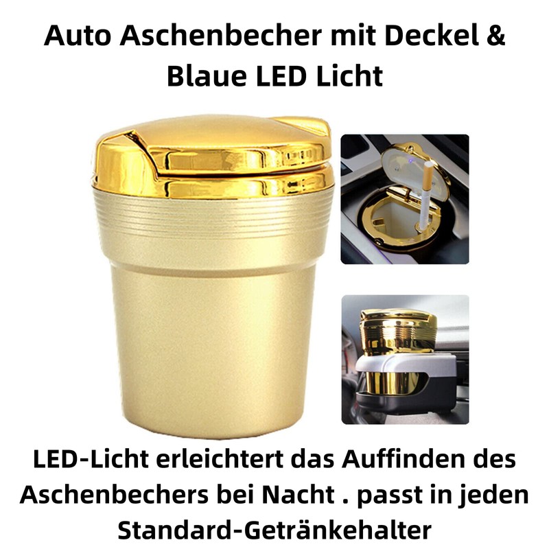 F68DS Car Ashtray with Lid LED Lighting Drink Holder Portable