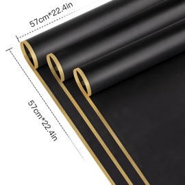 RUSPEPA 20 Sheets Flower Wrapping Paper - Gold Edge Waterproof Floral Bouquet Wrapping Paper - Florist Supplies Packaging Paper for Birthday, Wedding and DIY Crafts - Black
