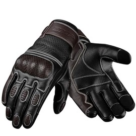 J.A.G. Guantes de Piel para Moto con protección de Nudillos para Deportes de Motor - Guantes de Moto con Pantalla táctil para Hombre