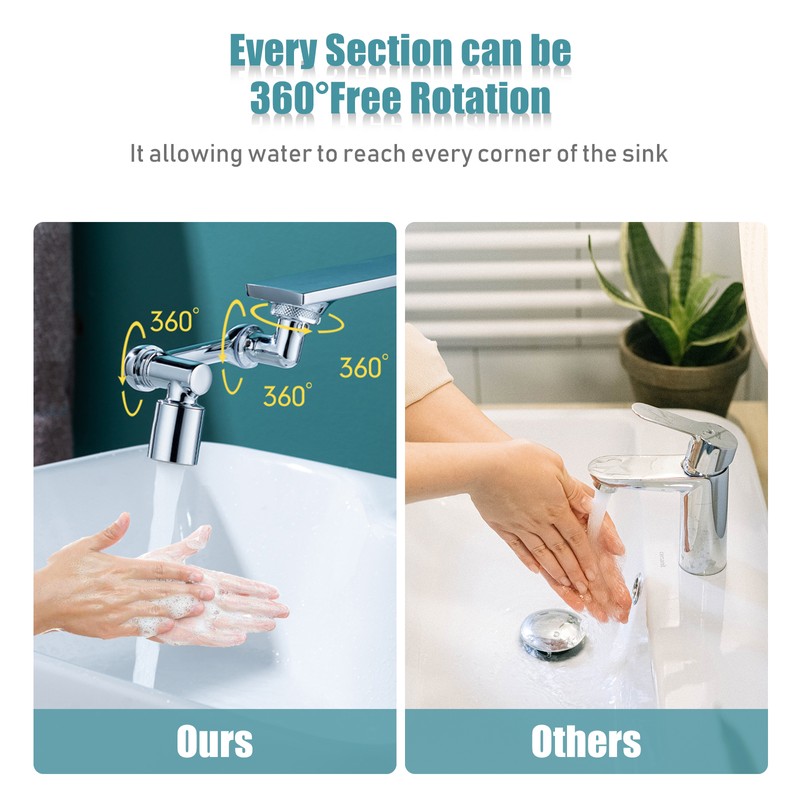 1080°Swivel Faucet Extender With 2 Spray Modes Sink Rotating Faucet