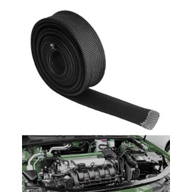 Fiberglass Hose Heat Shield Sleeve Spark Plug Wire Heat Protector Boots Auto Hose Roll 2500 Degree for Car&Auto Wire Loom Brake Line Cable (Black 1" IDX10')