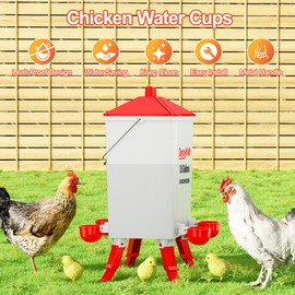 ZenxyHoC 3.6 Gal Chicken Waterer with Anti-Roost Cone, 3 Height Adjustable Locking Legs and 4 Automatic Water Cups for Backyard Flock