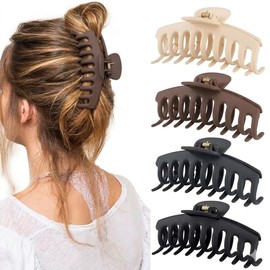 Hold Me Tight Pack of 4 Large 4.1 Inch Hair Claw Clips for Women Hair Clips Thin Thick Curly Hair 90’s Strong Big Grip Matte Banana Clips with Strong Jaws for girls, ladies (Banana 4)