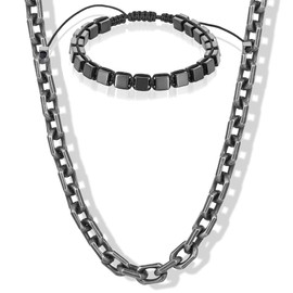 Invicta Jewelry Men's Gunmetal Hematite Stone Bracelet and Chain Necklace Set