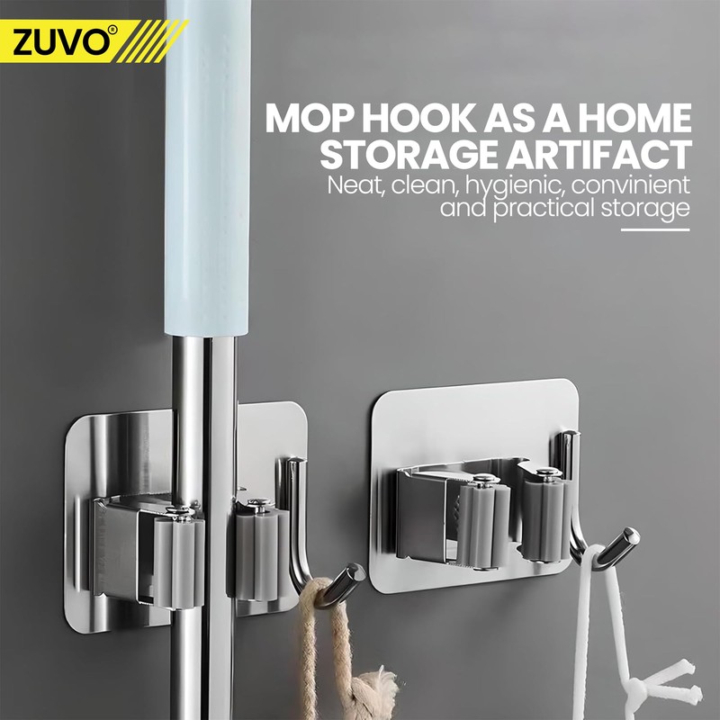Broom Holder Wall Mounted, 4-Pack – Stainless Steel Mop and