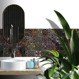 Alwayspon Moorish Wall Tile Sticker Transfer Peel and Stick, Self-Adhesive Vinyl Backsplsh Tile Decals for Kitchen Bathroom, 4x4inch/10x10cm 24Pcs, T034