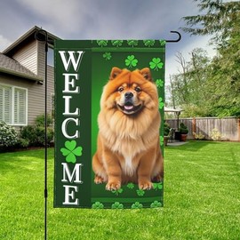 Welcome Spring with Chow Chow - St. Patrick's Flag! - 12x18 Inch Shamrock Leprechaun Double Sided Outdoor Banner, Dog-Themed Holiday Yard Decor