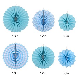koboome Party Hanging Paper Fan Set, , Round Paper Fans Set Tissue Paper Pom Poms Flowers for Birthday Party Wedding Event Festival Decorations (Blue)