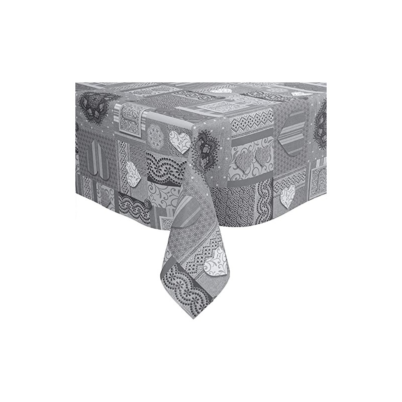 Karina Home Grey Love Hearts Wipe Clean Tablecloth Vinyl PVC