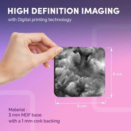 Destination Vinyl ltd Great Coasters (Set of 4) Square - BW - Dream Cloud Art Fantasy Storm Drink Glossy Coasters/Tabletop Protection for Any Table Type #42817