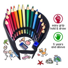 OOKU Chunky Kids Colored Pencils 15 Pc - Mini Erasers & Jumbo Chubby Art Color Pencils Set for Kids Drawing, Coloring, Sketching - Easy Hold Strong Lead Pencil with Pencil Sharpener Wool Pouch Whale