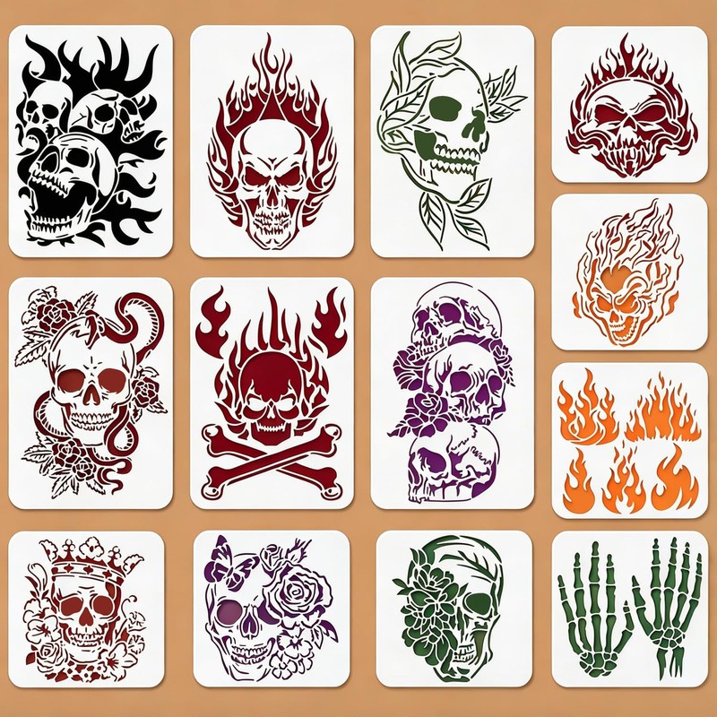 13Pcs Halloween Stencils, Skull Stencils for Halloween Decor