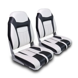 Qcunmag Folding High Back Boat Seats 2 Pack, Waterproof Boat Captain Chairs, 4 Mounting Screws Included, White and Black