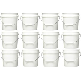 1 Gallon White Plastic Reinforced Rim Paint Pail Bucket w Handle - Pack of (12)
