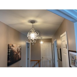 FLSFU Modern Mini Chandelier,White Retro Crystal Light Fixtures Ceiling Mount 1 Light Small Crystal Chandeliers for Bedroom Elegant Hanging Lighting for Girls Room Dining Room Closet Kitchen Island