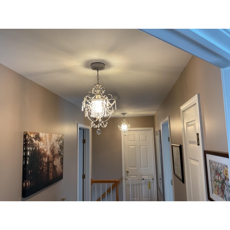 FLSFU Modern Mini Chandelier,White Retro Crystal Light Fixtures Ceiling Mount