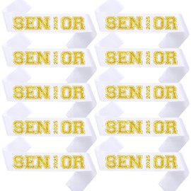 NAUXIUDSJS Senior Sash 2025,White Sashes 10 Pack with Gold Glitter Letters, Class of 2025 Graduation Celebrations Sashes, Finally Graduated Cheerleader Celebration Party Decorations Supplies