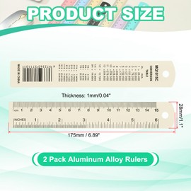 PATIKIL 15cm/6" Metal Ruler, 2 Pack Aluminum Alloy Rulers with Centimeters, Millimeters, Inches and Conversion Table Straight Edge Ruler for Writing Machinist Drafting, Beige