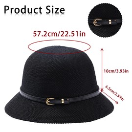 Manfnee Women's Sun Hat Straw Hat Summer UV Protection Wide Brim Straw Woven Cap for Beach Holiday, A3:Black