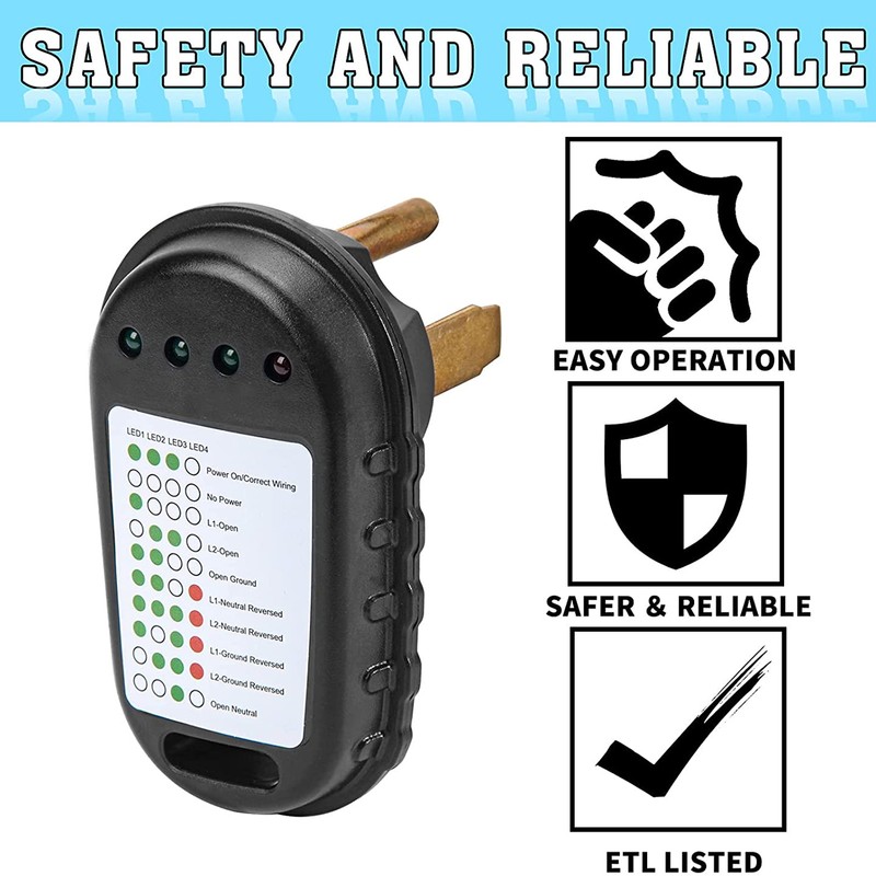 30A RV Circuit Analyzer Portable Power Tester Receptacle with LED