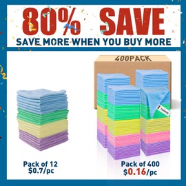TEAWOO Microfiber Cleaning Cloth-400 Pack, Reusable Lint-Free Cloth, Bulk Microfiber Cleaning Towels for Home, Microfiber Towels for Car, 5 Colors Assorted (12x12 inches)
