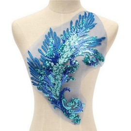 Sequins Embroidery Phoenix Peacock Feather Tail Applique Trims Sewing Patches for Cloth Wedding Stage Accessories