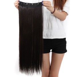Real Fashion 17-26 inches Straight Curly Clip in Hair Extensions 3/4 Full Head Instant One Piece Full Head Hairpiece 26”-Straight, Dark brown