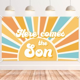G1ngtar Here Comes The Son Baby Shower Backdrop Banner Boho Sun Retro Muted Sunrise Fabric Wall Hanging Decor Birthday Party Photo Background First Trip Around The Sun Decorations Supplies for Boys