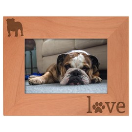 English Bulldog Gifts Paws Dog Owner Love Natural Wood Engraved 4x6 Landscape Picture Frame Wood