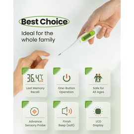 Digital Thermometer, Oral Thermometer Adults Kids Babies, Accurate Fast Switchable Body Temperature Thermometer, Green 2 Packs