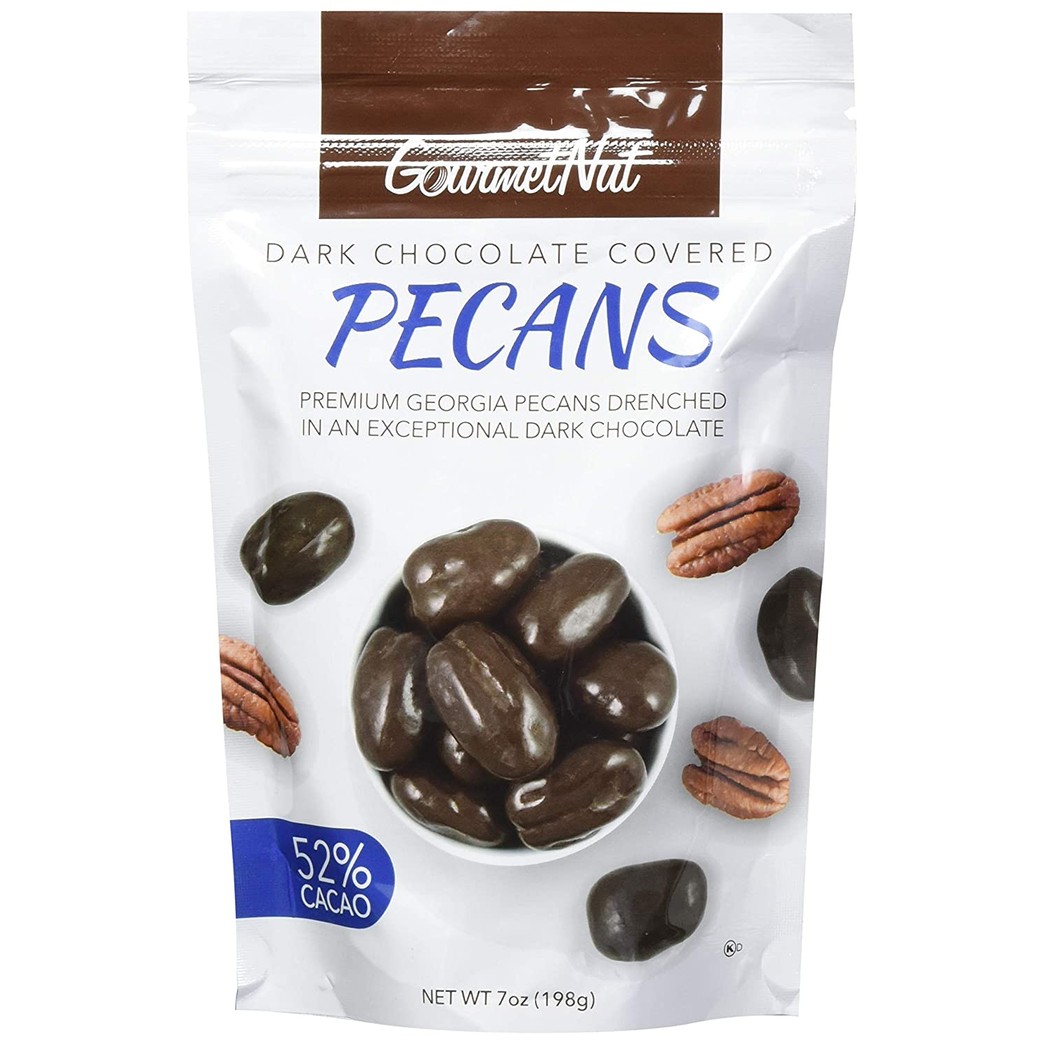 Gourmet Nut Dark Chocolate Covered Pecans, 52% Cacao, Vegan, Non-Dairy, Premium Dark Chocolate, 7 Oz (Pack Of 1)