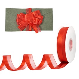 Boutigem 1 Inch Red Half Satin and Organza Ribbon, Valentines Ribbons for Gift Wrapping, Red Craft Ribbon for Decoration, Satin Ribbons for Floral Bouquet Wedding Wreaths Invitations Bowknot Decor
