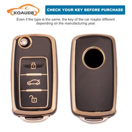 Koaudb Key Fob Cover Fit for VW Volkswagen Passat Golf Polo Beetle Jetta Touran Eos Scirocco 3 Buttons Key Case Soft TPU Key Shells with Leather Keychain Lanyard Black Gold (BP-Vlw-3S)