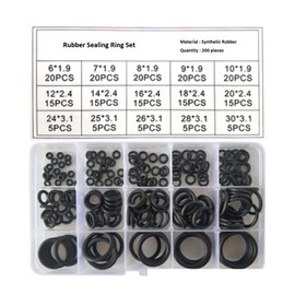 VEDA 200 Pcs 15 Different Sizes Nitrile Sealing Ring Set Black O Rings Assortment Faucet Gasket O Ring Seal Rubber for Mixer Tap and Plumbing