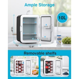 Antarctic Star Compact Mini Fridge, 10L Portable Small Refrigerator, 2.6 Gal Mini Fridge with AC/DC Adapters, Small Cosmetics Cooler for Beverage, Food, Makeup, Bedroom, Office, Dorm, Black