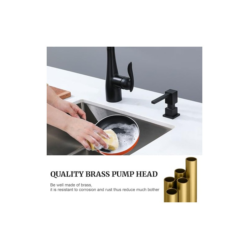 Sink Soap Dispenser for Kitchen Sink (Matte Black), All Brass