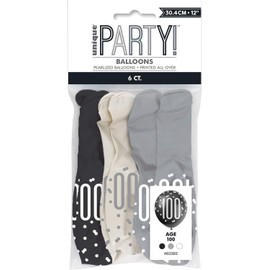 Stunning Birthday Black Glitz Number 100 Latex Balloons (30cm) - Perfect for Memorable Milestone Party Decor - 6ct