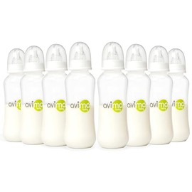 Avima - Juego de biberones anticólicos de 10 onzas, incluye pezones de flujo medio, cuello estándar, sin BPA, 3-6 meses, alimentación de la etapa 2 para gas, escupir y cólicos (juego de 8)