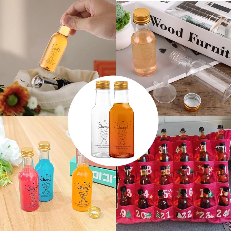DAJAVE 50 Pack Mini Shot Bottles with Lids 50ml Miniature