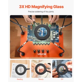 VEVOR Magnetic Helping Hands Soldering Station, 4 Flexible Arms Third Hand Soldering Tool, with 3X LED Magnifying Lamp, 4 PCB Pillar Holder & Heavy-Duty Base, Electronic Repair Craft Hobby DIY