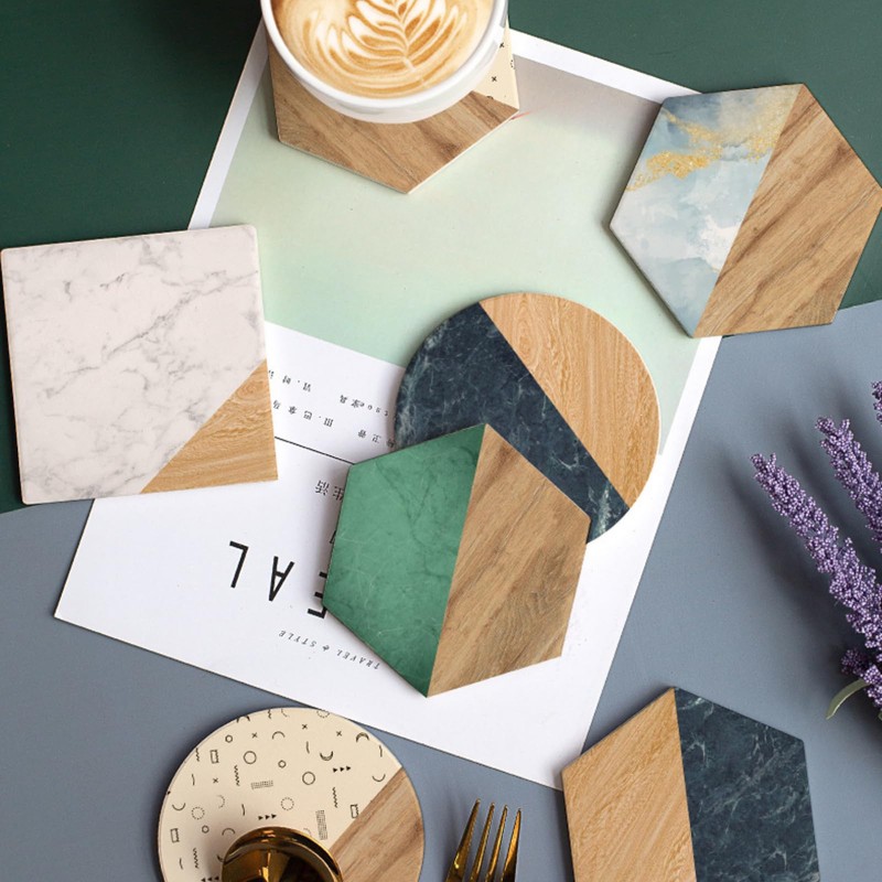 吸水 珪藻土コースター フラワー柄 おしゃれ 滑り止め こーすたー 大理石調 高吸水性 断熱 速乾