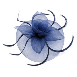 WATAME Fascinators for Women Girls Derby Hats Feather Flower Ribbons Fascinator Headband Wedding Cocktail Tea Party Hats (US, Alpha, One Size, Navy)