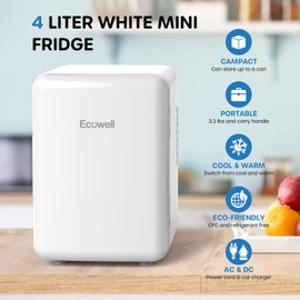 ECOWELL WRE100 Mini Fridge for Bedroom, 4L/6 Can Skincare Fridge, AC/DC Portable Compact Small Refrigerator for Office Dorm Car Desk for Skin Care Makeup Cosmetic, White