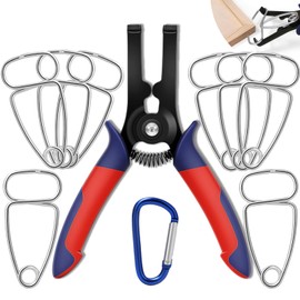 PLANEKO 10PCS Miter Spring Clamps Kit for Woodworking Wood Trim Picture Frames Moldings with 8PCS Miter Clamps 1PC Spring Loaded Pliers 1PC Carabiner Wood Frame Tool Crown Molding Tools