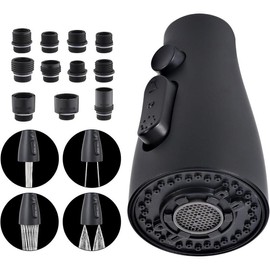 Kitchen Sink Faucet Replacement Parts - 4 Function Nozzles with 11 Compatible Adapters, Durable & Efficient, Black - Color: Chrome