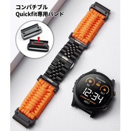 BINLUN Band, 0.9 inch (22 mm), 1.0 inch (26 mm), Handmade Braided 550 Paracord and Steel Belt, Sports, Durable, Unisex
