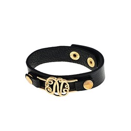 Occasions Gift Giving Black Faux Leather Goldtone Initial Bracelet (N Initial)