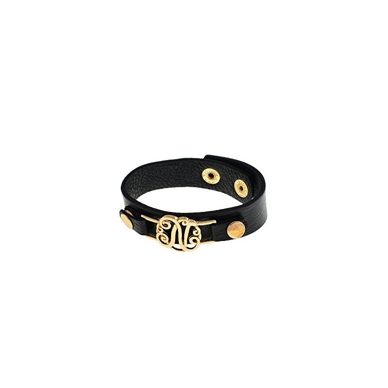 Occasions Gift Giving Black Faux Leather Goldtone Initial Bracelet (N